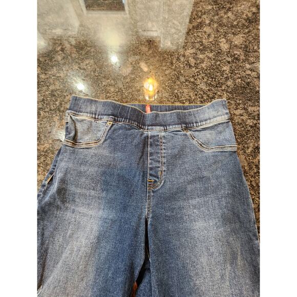 Spanx Distressed Ankle Skinny Jeans, Medium Wash Denim Raw Hem Jeggings Sz Large - Picture 5 of 9